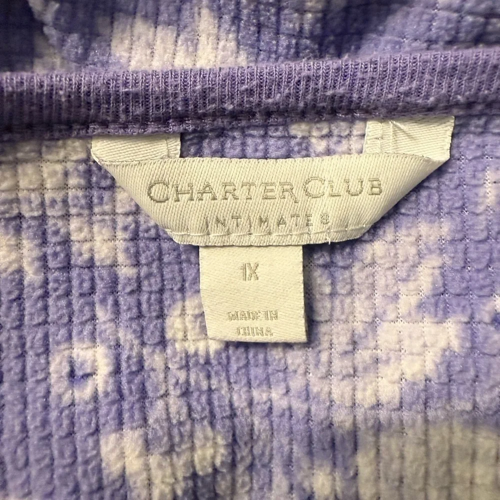 Charter Club Sleepwear fleece shirt in purple with leaf & flower pattern Size 1X